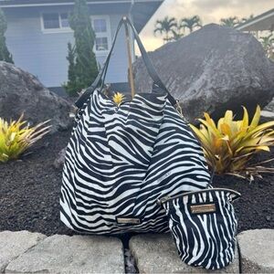 Jimmy Choo Zebra Nylon Tote Bag & Matching Pouch EUC